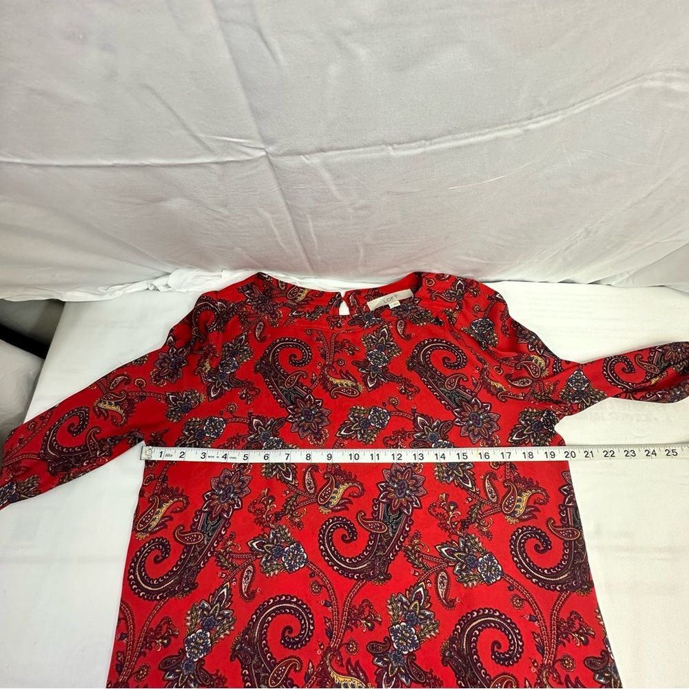 Loft Paisley Boatneck Puff Shoulder Blouse, Red, Size S - Picture 7 of 7